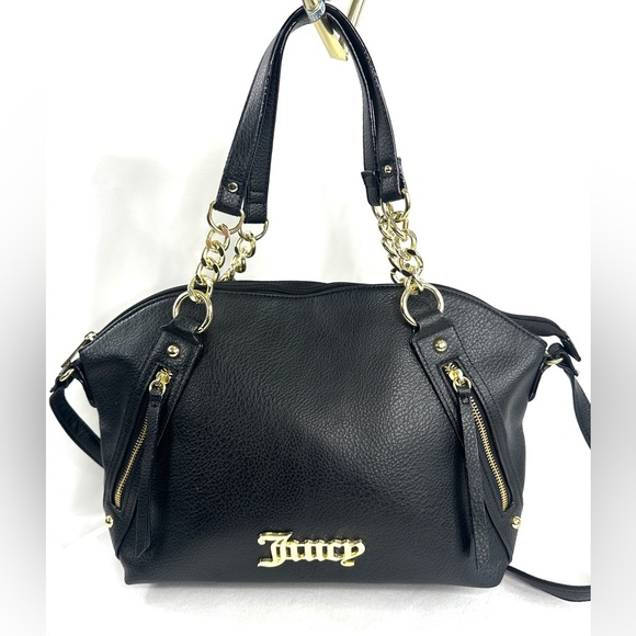 Juicy Couture Black Faux Leather Medium Shoulder Bag Goldtone Chain Strap - Picture 4 of 12